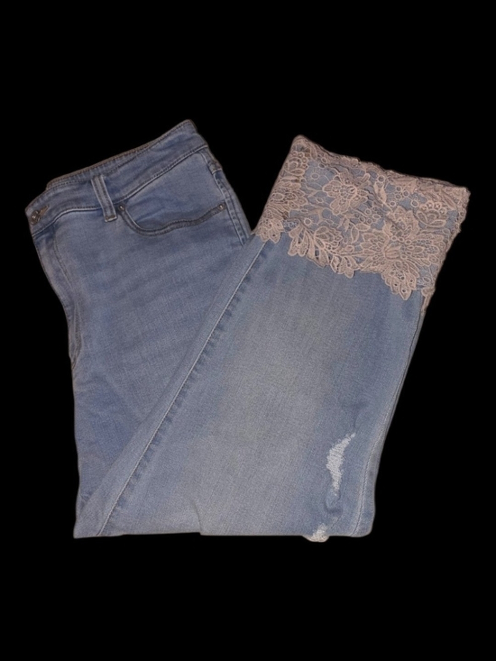 INC International Concepts Light Blue Denim Cropped Lace Cuff Jeans Size 12